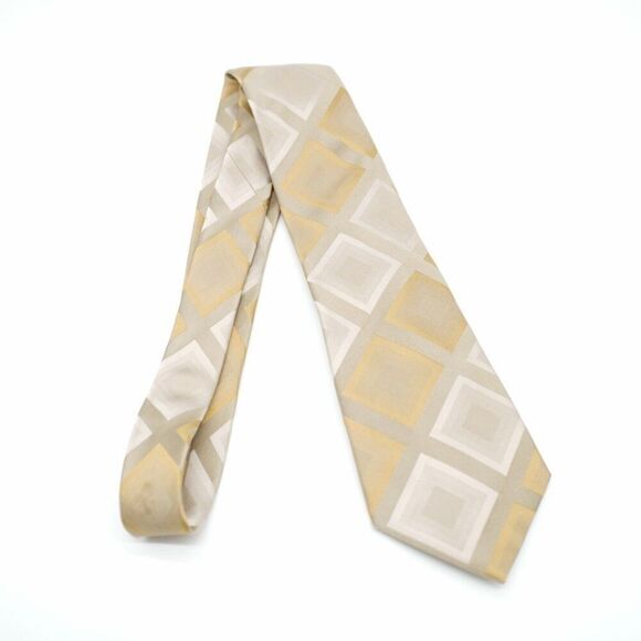 Van Heusen Beige Tan Woven Stain Resistant Geometric‎ Wide Silk Tie - Picture 7 of 7